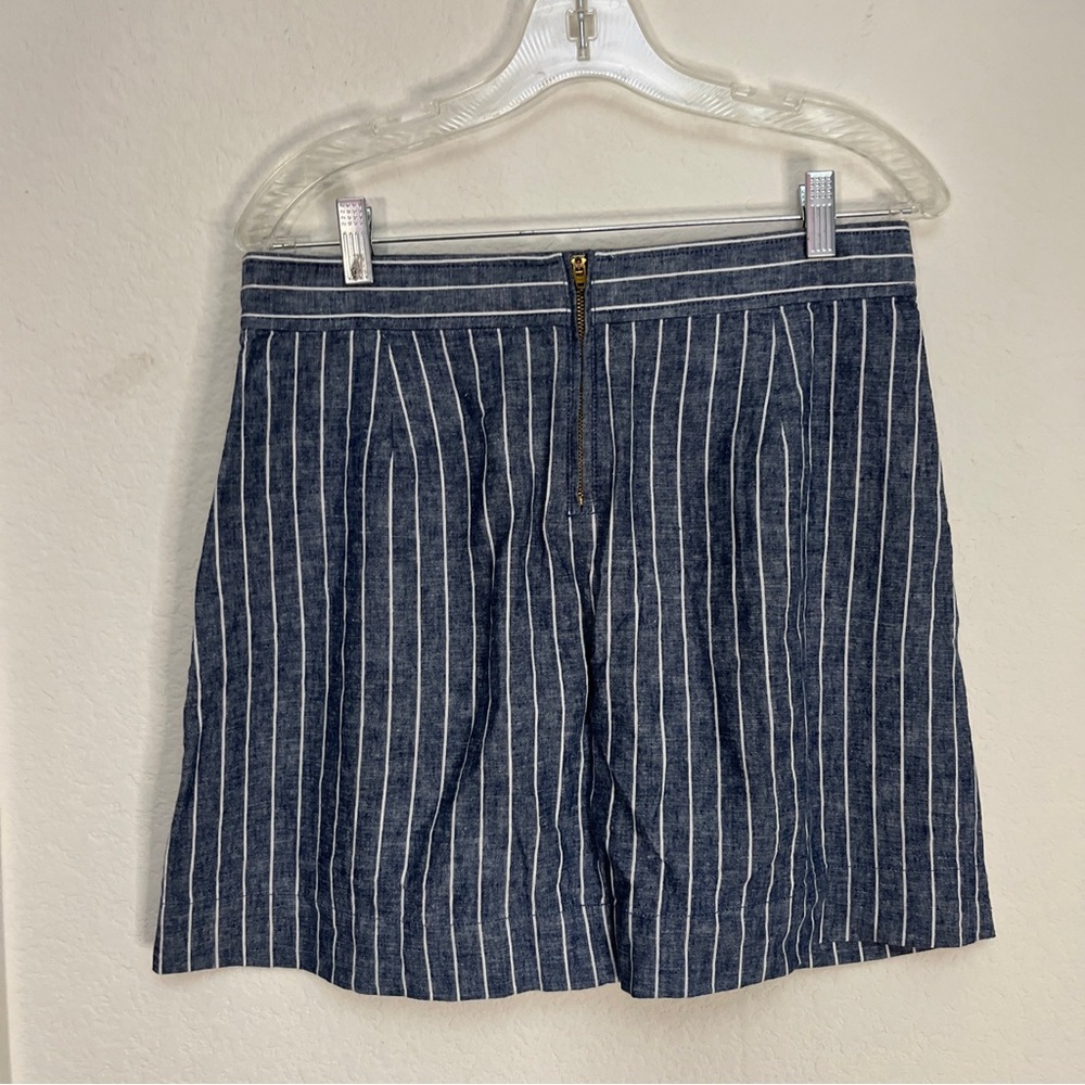 JCrew Mini Skirt Blue White Linen Cotton Pocket Chambray Striped Nautical Sz 6 S - Picture 4 of 9